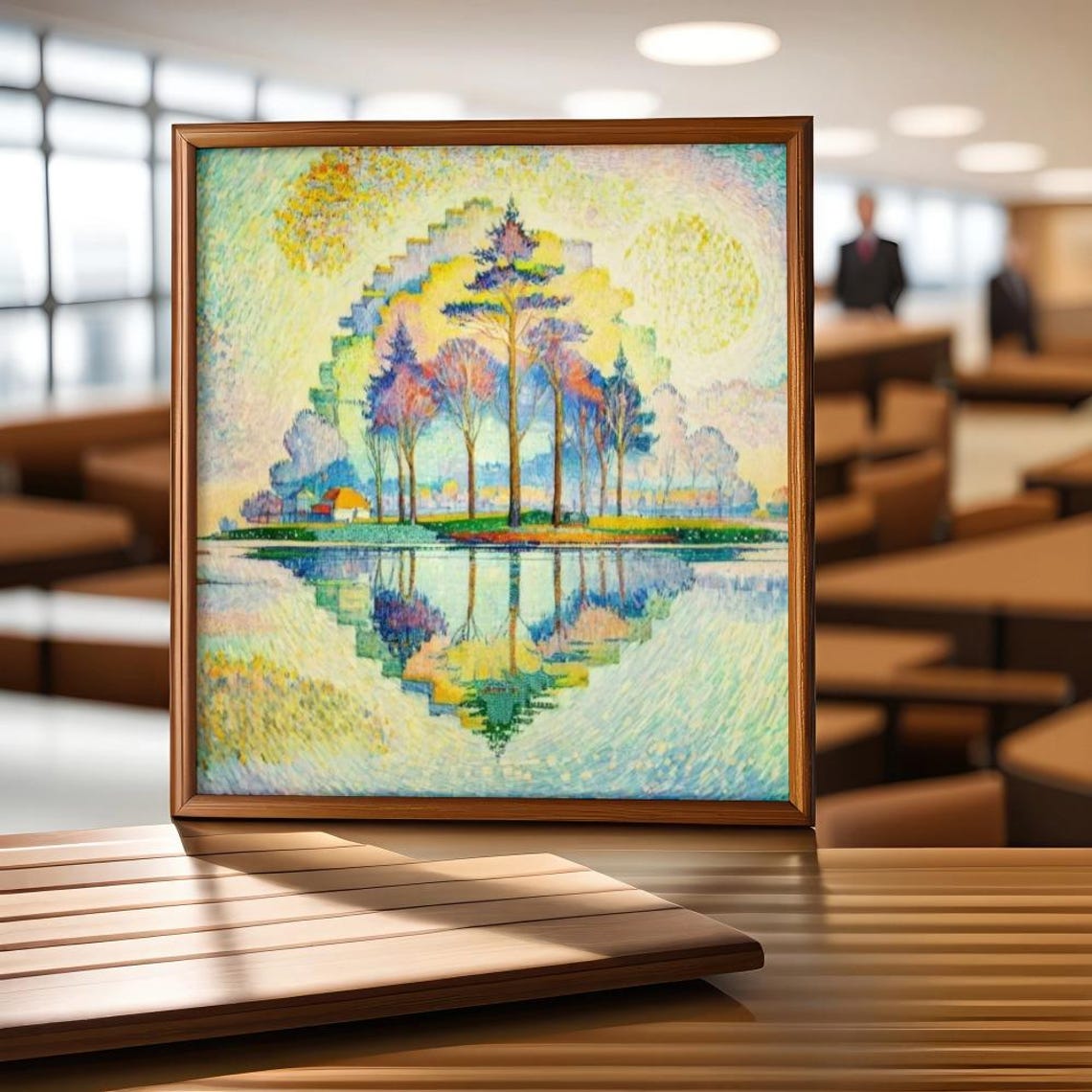 Pointillist Tree Reflection In Still Water Impressionist Poster