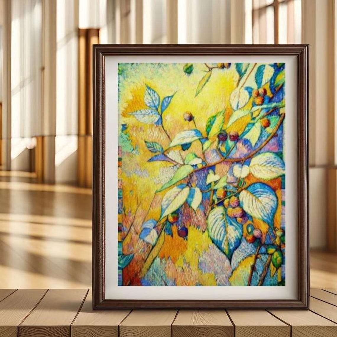 Sunlit Berry Branches Vivid Impressionist Botanical Art Poster