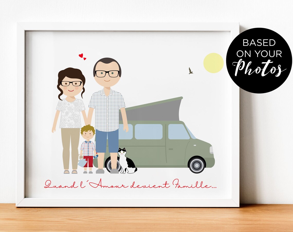 Custom Family Portrait Art Print, Christmas Style