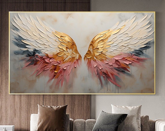 Original Angel Wing Oil Painting On Large Wall Art Abstract Gold Wing Art Custom Painting Minimalist Home Decor Personalized Gift