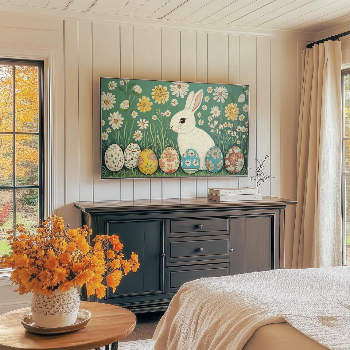 Easter Bunny Painting, Retro Spring Rabbit Decor - Image 2