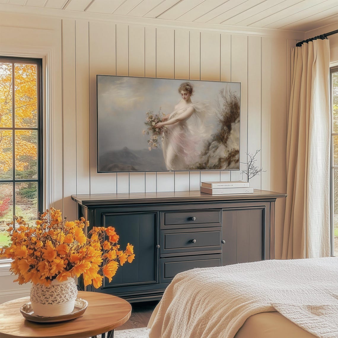 Ethereal Goddess In Flowing Gown With Wildflowers Dreamy Art Print - Image 2