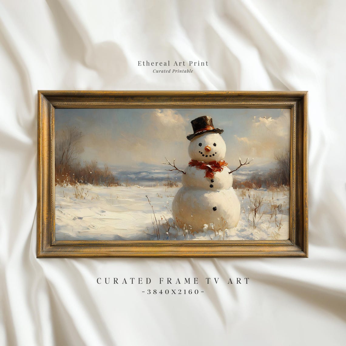 Charming Snowman Winter Meadow Vintage Style Christmas Wall Art