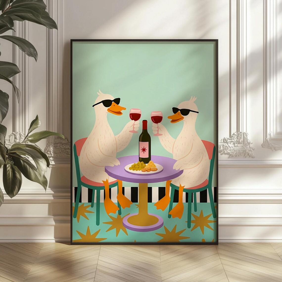 Funny Duck Wine Poster Print, Quirky Kitchen Decor