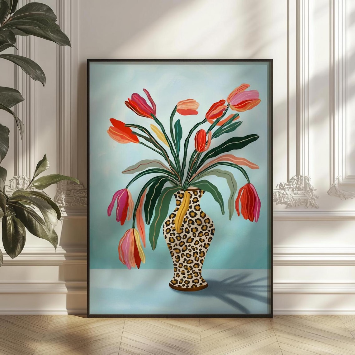 Leopard Vase Tulip Floral Poster, Still Life Art Print