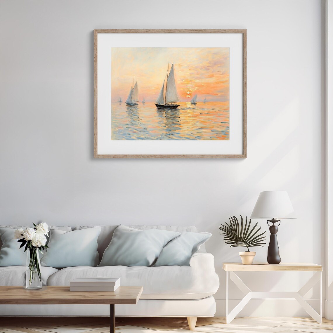 Sailing Boats at Sunset Impressionist Golden Seascape Poster - Image 4