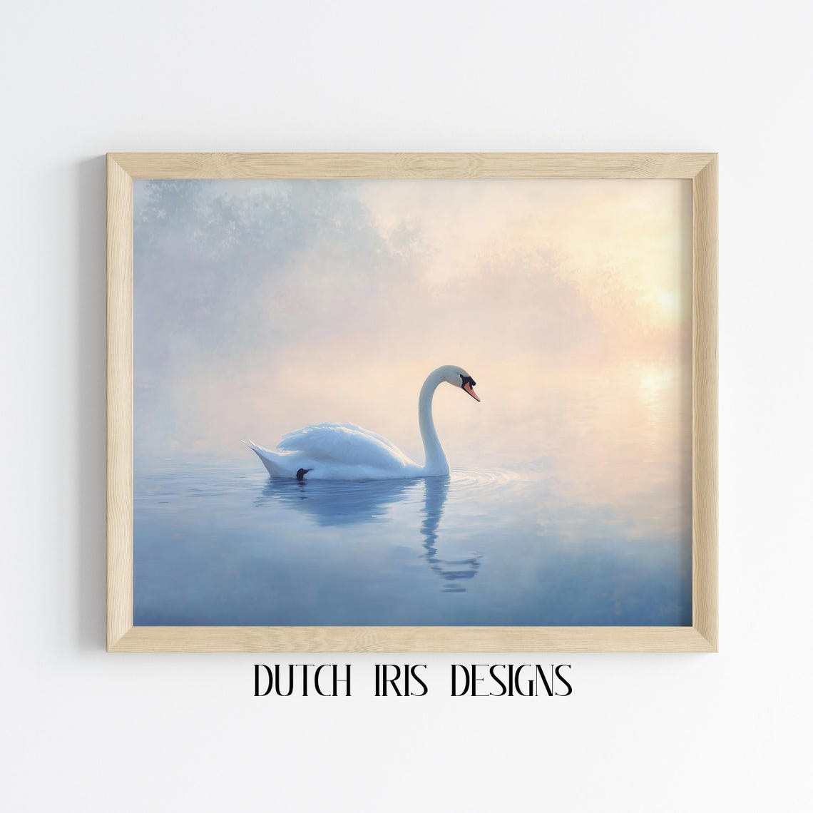 Serene Swan at Dawn Tranquil Lake Soft Watercolor Scene Poster