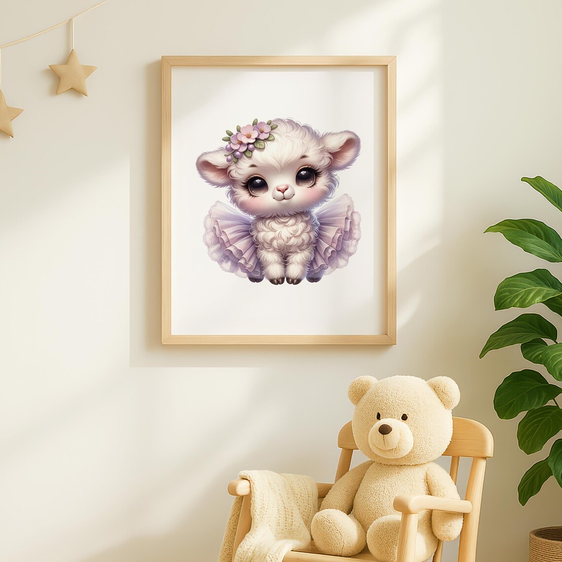 Sweet Baby Lamb In Lavender Tutu With Floral Headband Nursery Art Poster - Image 2