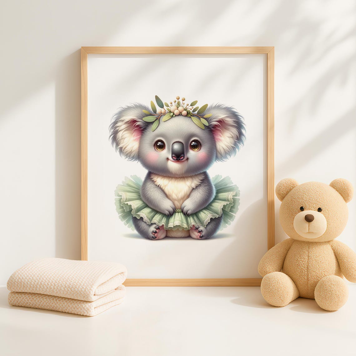 Cute Baby Koala In Green Tutu With Leaf Crown Nursery Art Poster - Image 4