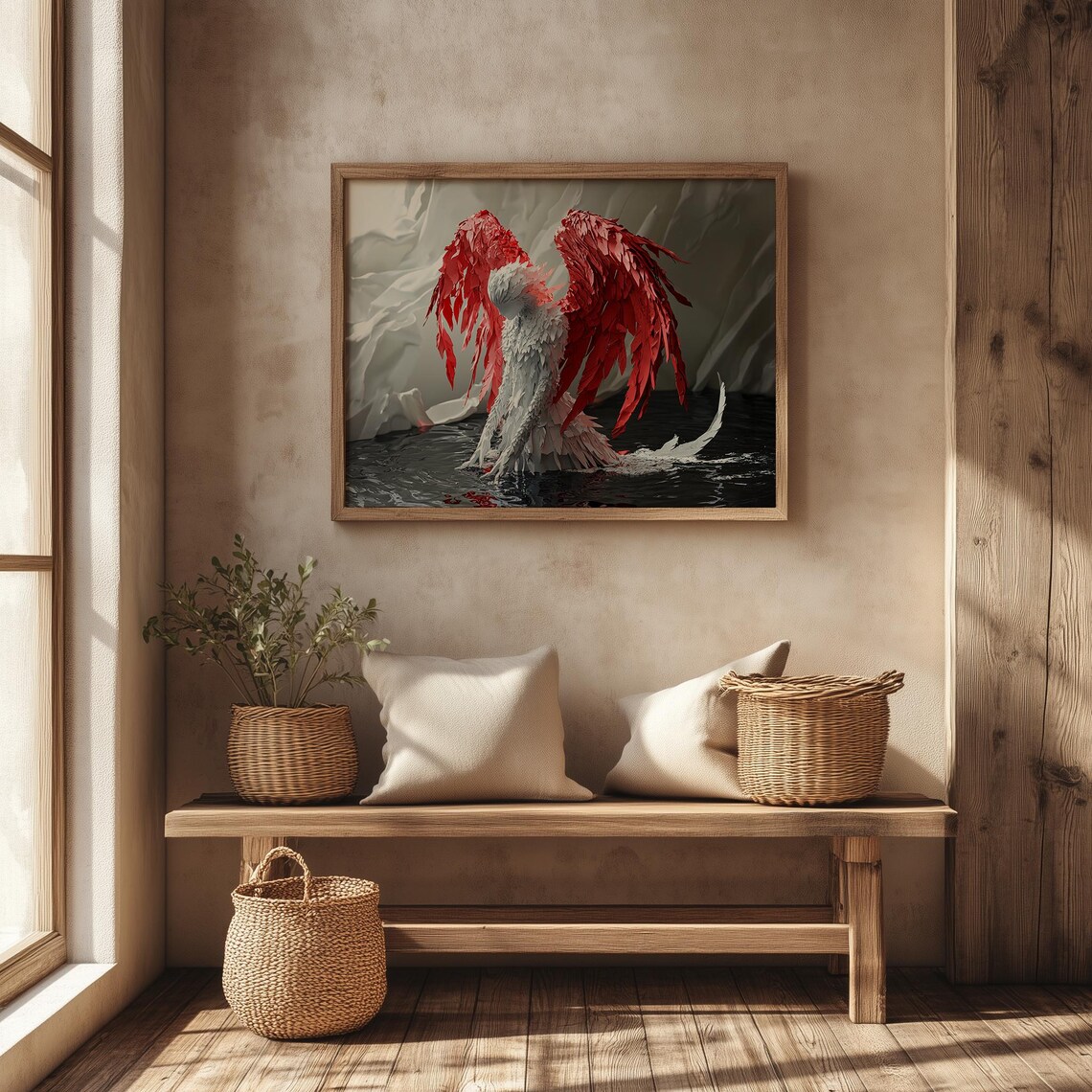 Crimson Winged Angel Rising From Dark Waters Fantasy Art Poster - Image 4
