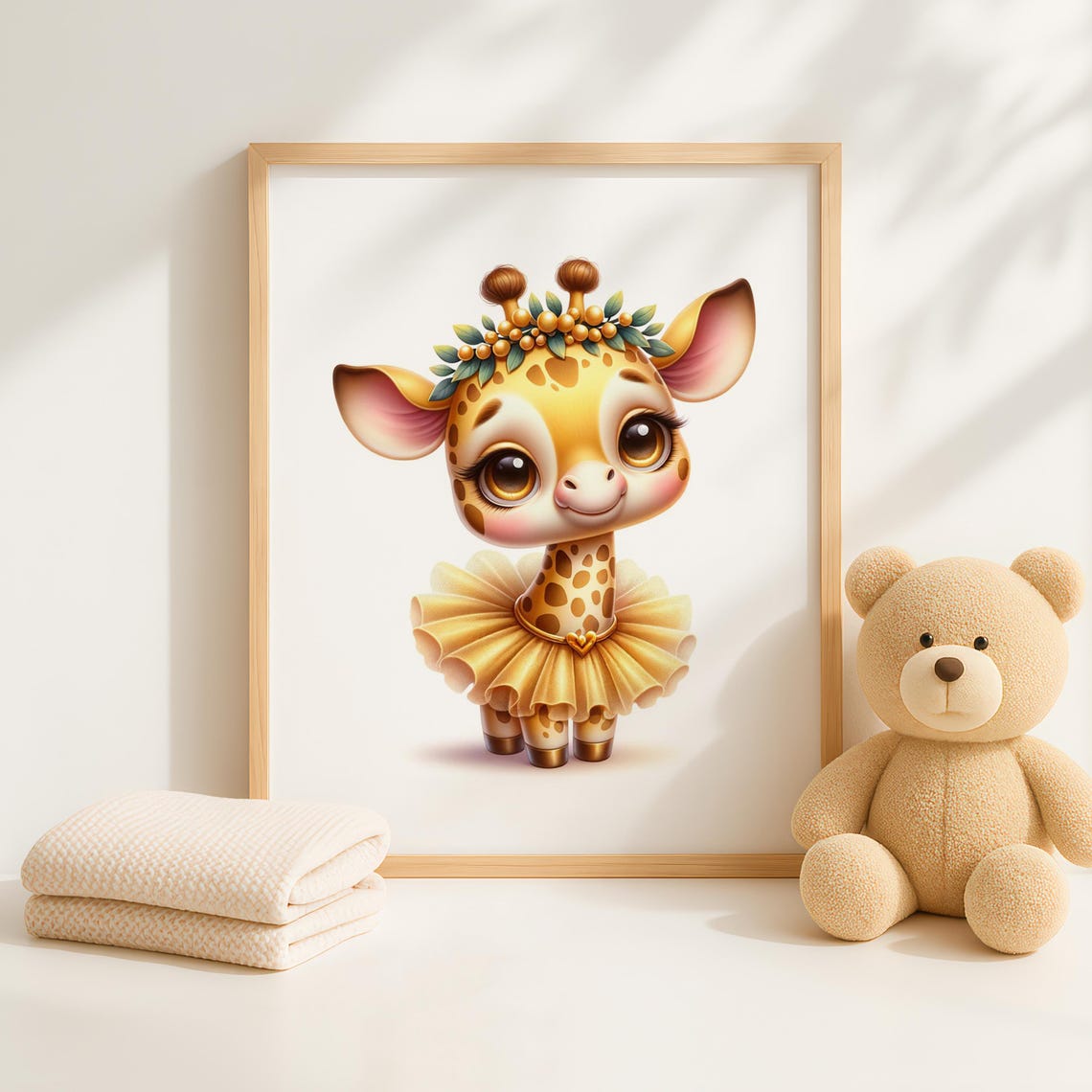 Sweet Baby Giraffe In Golden Tutu With Leaf Crown Nursery Art Poster - Image 4