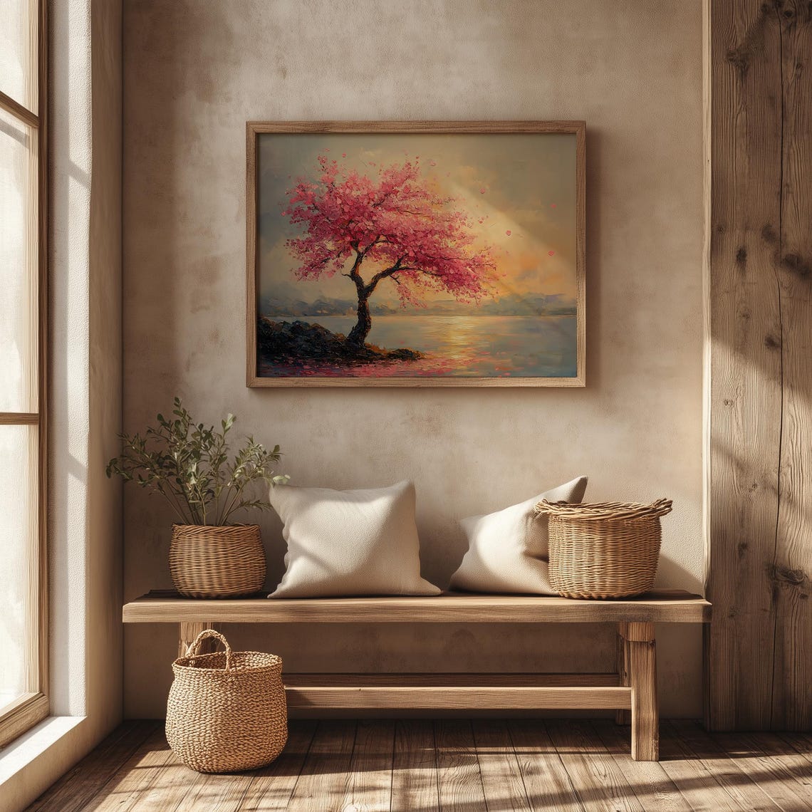 Cherry Blossom Tree By Calm Water At Golden Sunset Spring Art Poster - Image 4