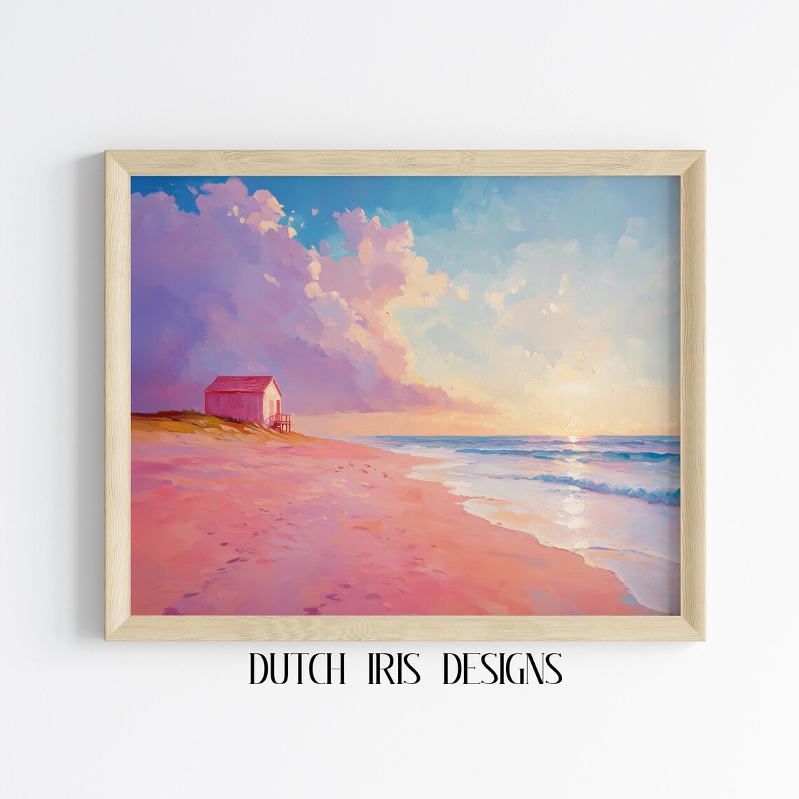 Pink Beach Sunrise With Little Hut Dreamy Coastal Seascape Poster