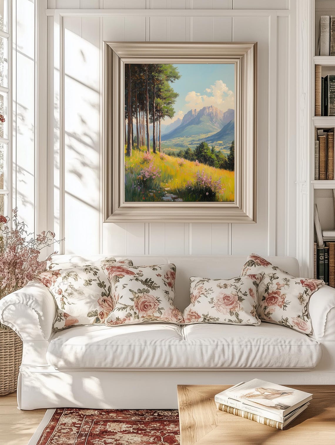 Spring Valley With Wildflowers Pine Forest And Mountain View Poster - Image 2