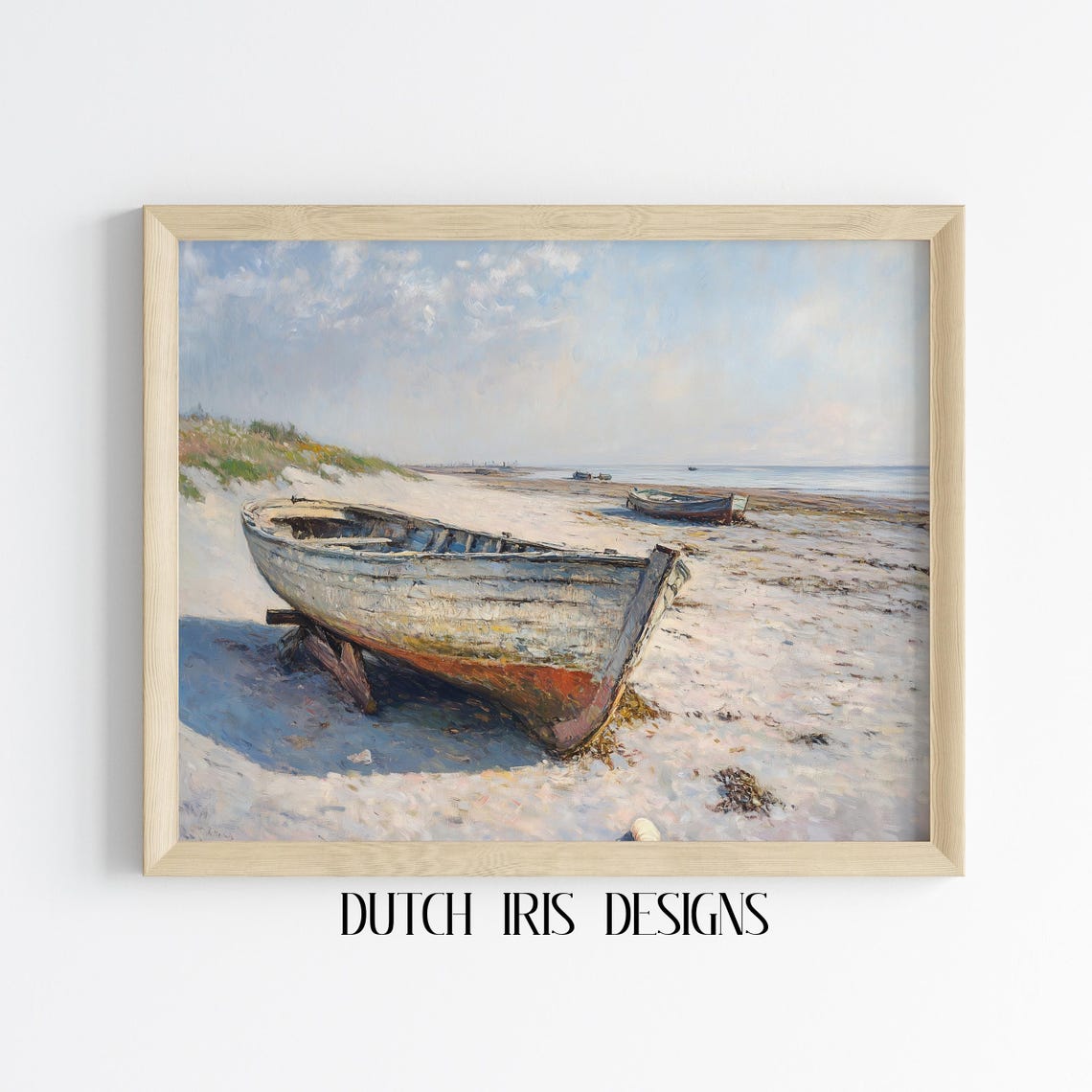 Tranquil Beach Scene Abandoned Boat Rustic Coastal Art Poster