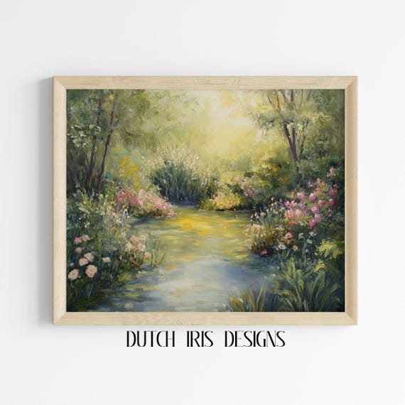 Impressionist Garden Pathway Monet Inspired Summer Scenery Landscape Art Lush Greenery Wall Decor Oil Painting 396