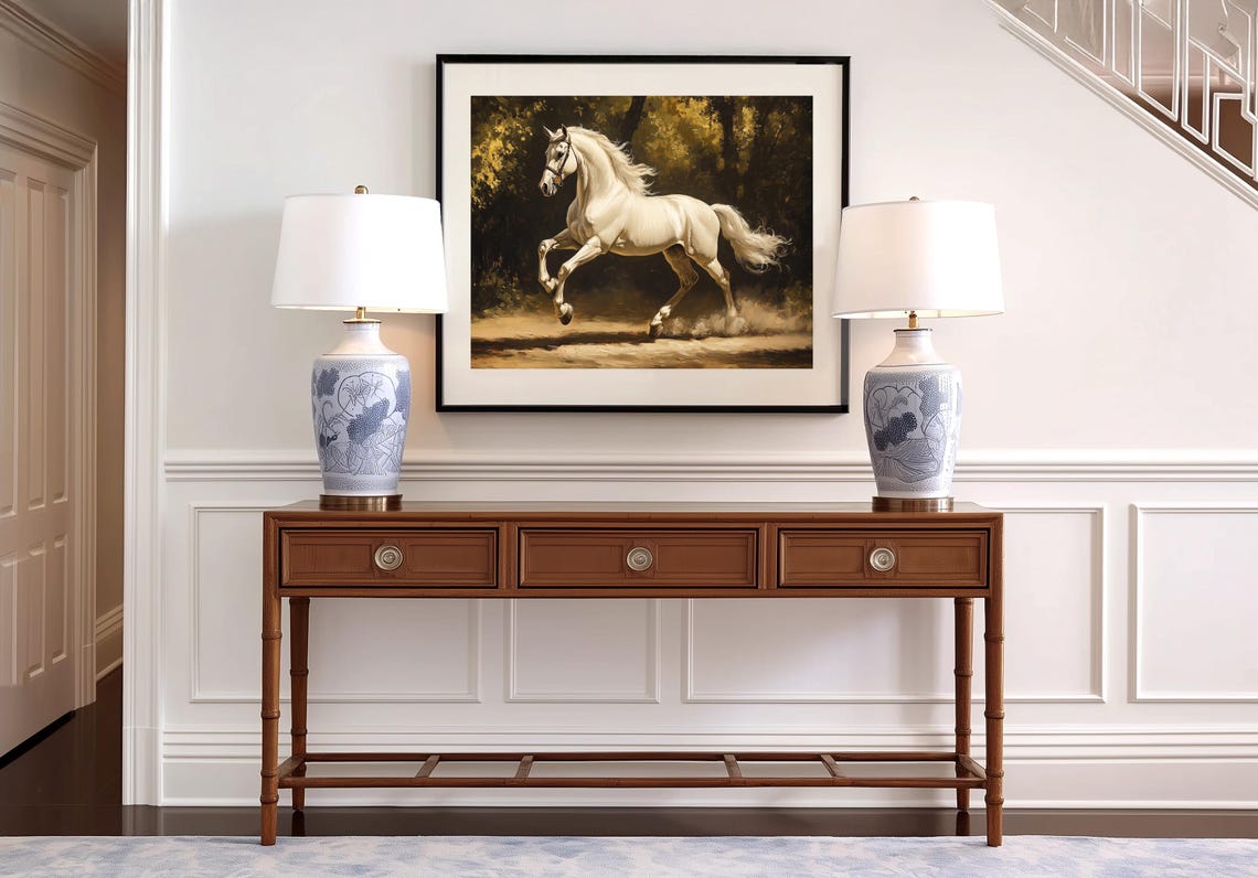 White Horse Galloping Through Dark Forest Elegant Equestrian Poster - Image 4