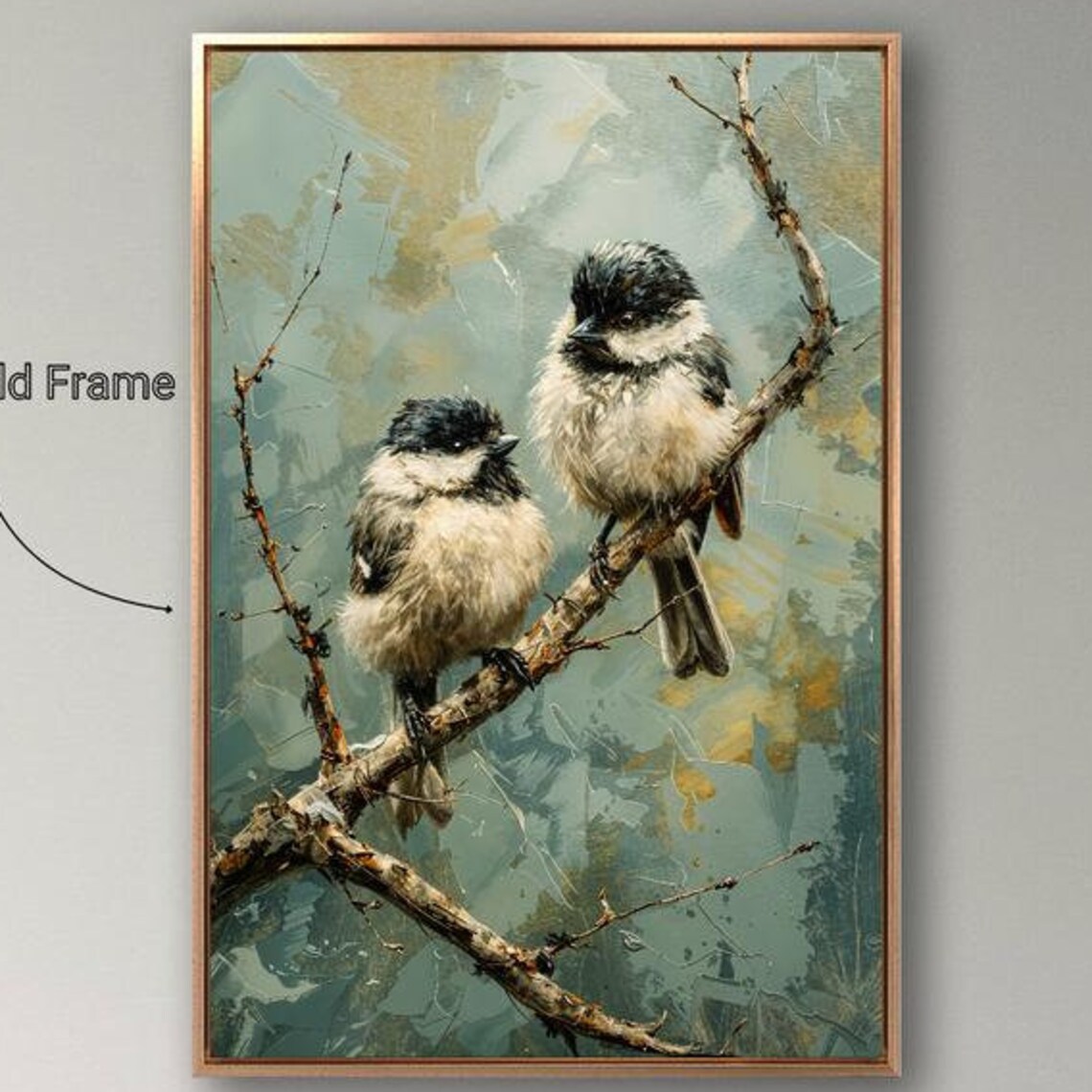 Chickadee Pair on Branch, Winter Nature Poster