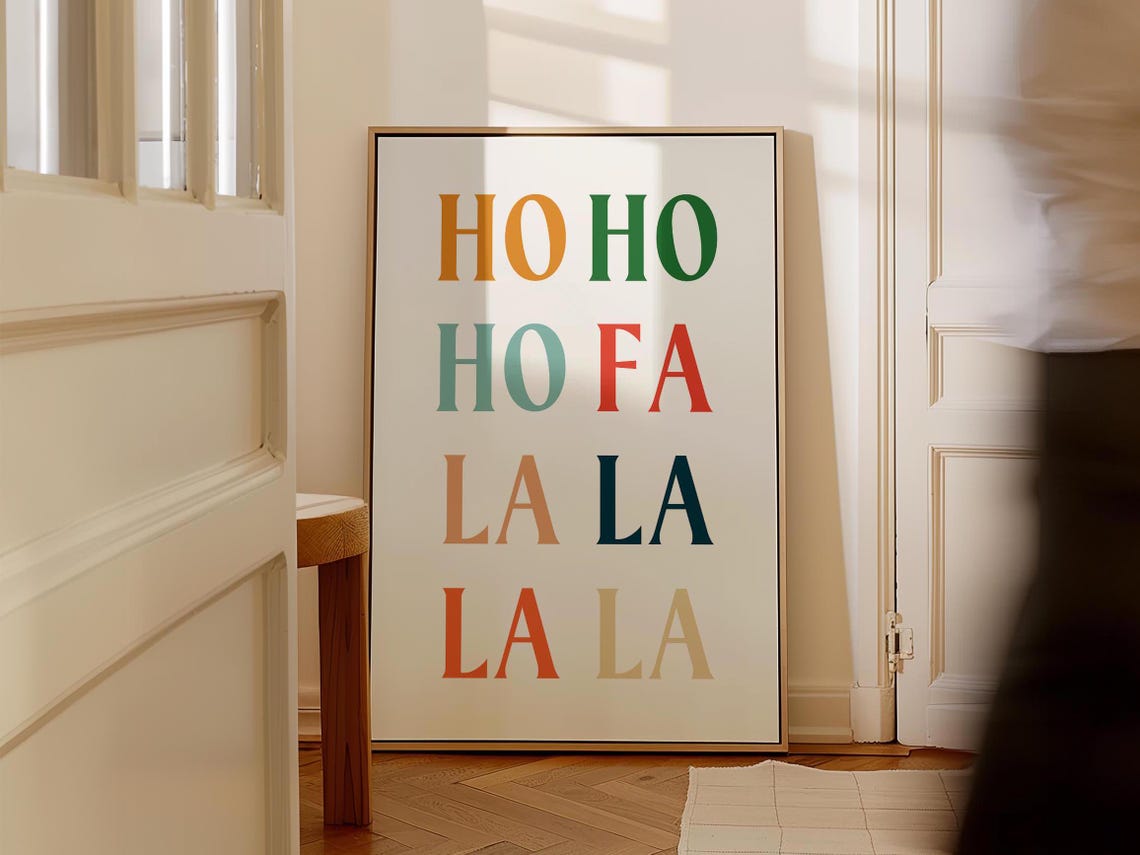 Ho Ho Ho Fa La La La Retro Colorful Christmas Typography Print - Image 2