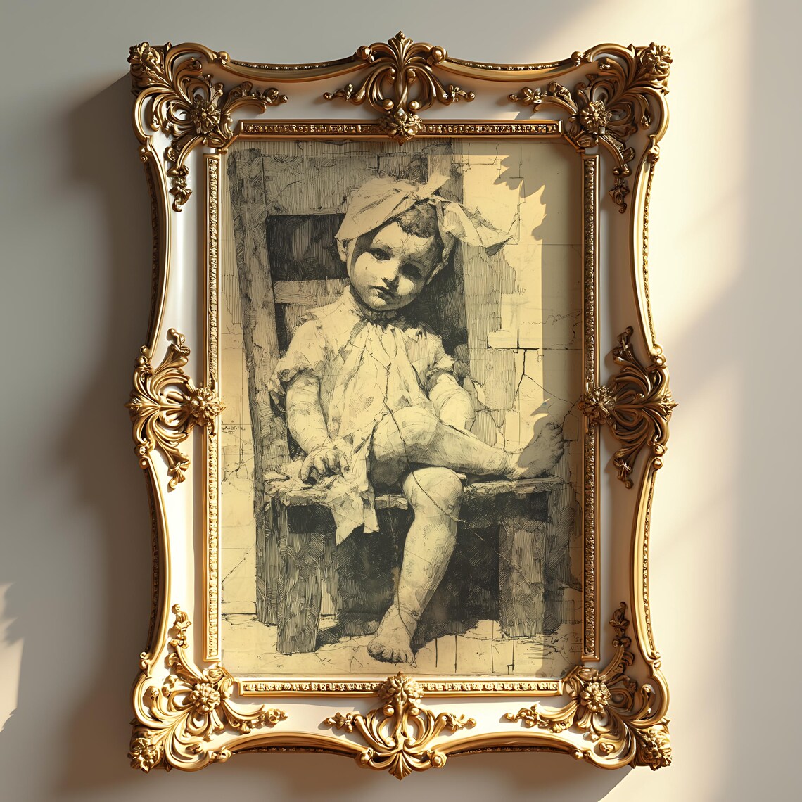 Vintage Halloween Porcelain Doll Sketch Spooky Drawing Art Print