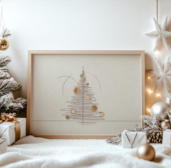 Minimalist Christmas Tree Line Art Holiday Decor Elegant Ornament Design Modern Winter Wall Festive Home Style 763