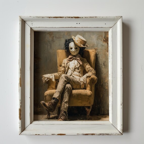 Sinister Porcelain Doll Oil Painting Moody Gothic Fall Art Vintage Scene Halloween Decor Wall Eerie Print 298
