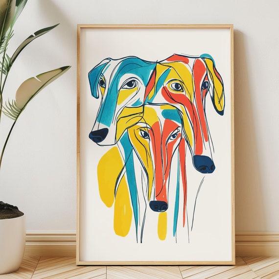 Retro Greyhound Wall Art Abstract Dog Print Matisse Bold Line Drawing Eclectic Maximalist Decor Mid Century Modern Poster Greyhound Mom Gift