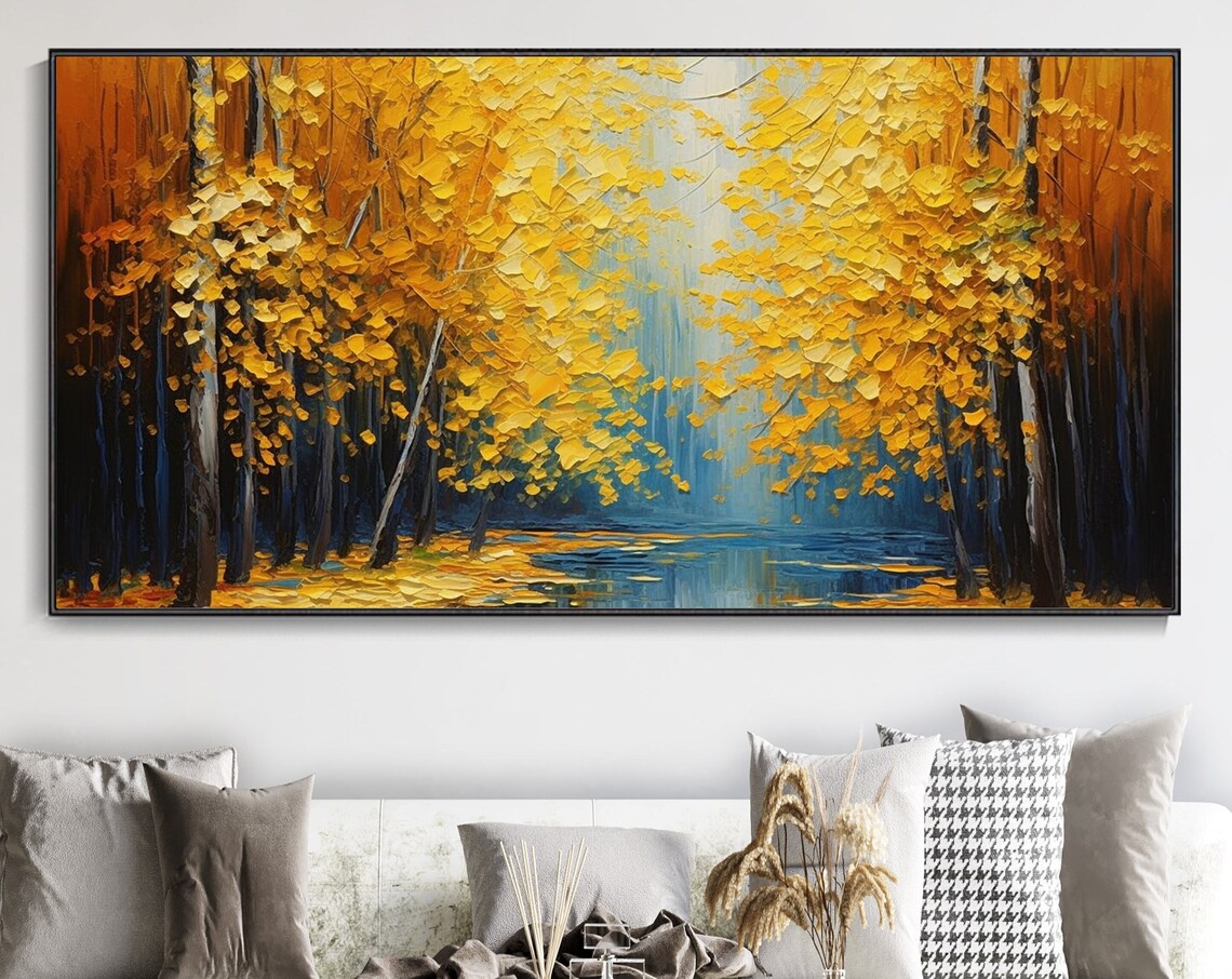 Blue Lake Autumn Forest Abstract Landscape Art Print