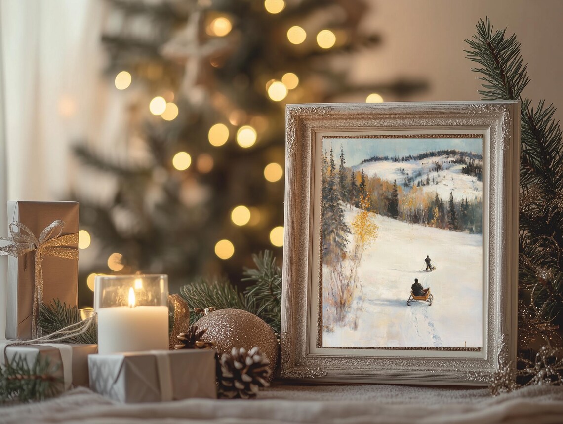 Vintage Horse Sleighs Snowy Hills Golden Birch Trees Winter Poster - Image 3