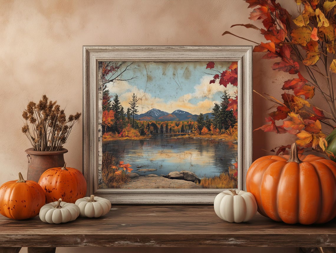 Autumn Mountain Lake Birch Trees Rustic Vintage Scenic Poster - Image 4