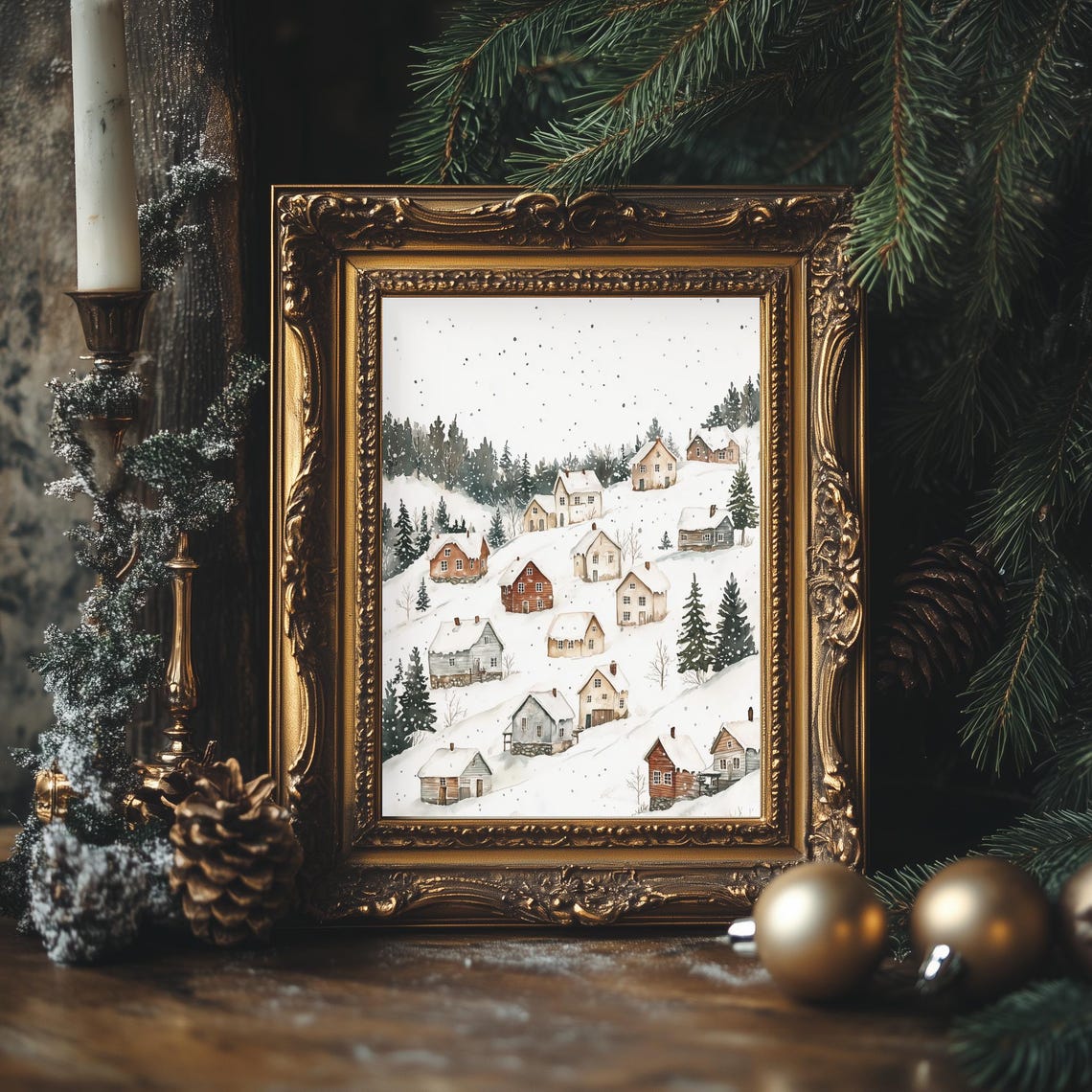 Snowy Sledding Hill Vintage Winter Countryside Fun Scene Poster - Image 2