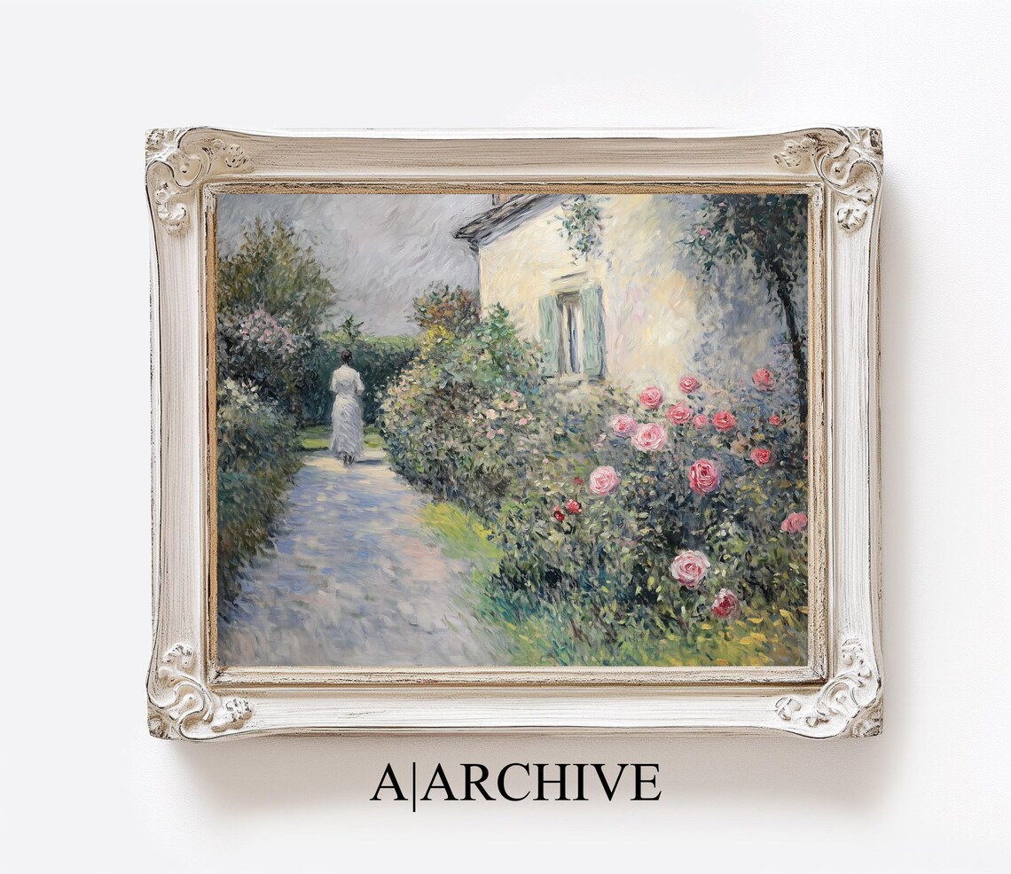 Country Cottage Garden Path Vintage French Oil Painting Art Poster
