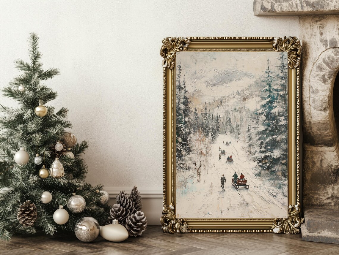 Horse Drawn Sleighs Snowy Forest Road Vintage Winter Scene Poster - Image 3