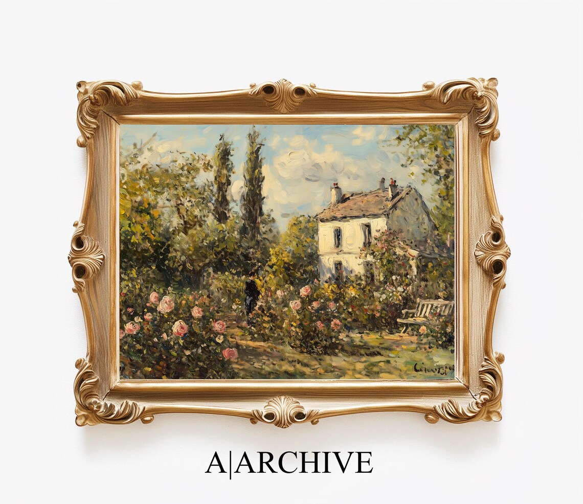Blooming Pink Roses Cottage Garden Vintage Oil Painting Style Poster - Image 4