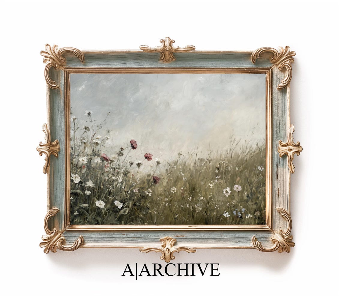 Misty Wildflower Meadow White Red Blooms Impressionist Art Poster - Image 2