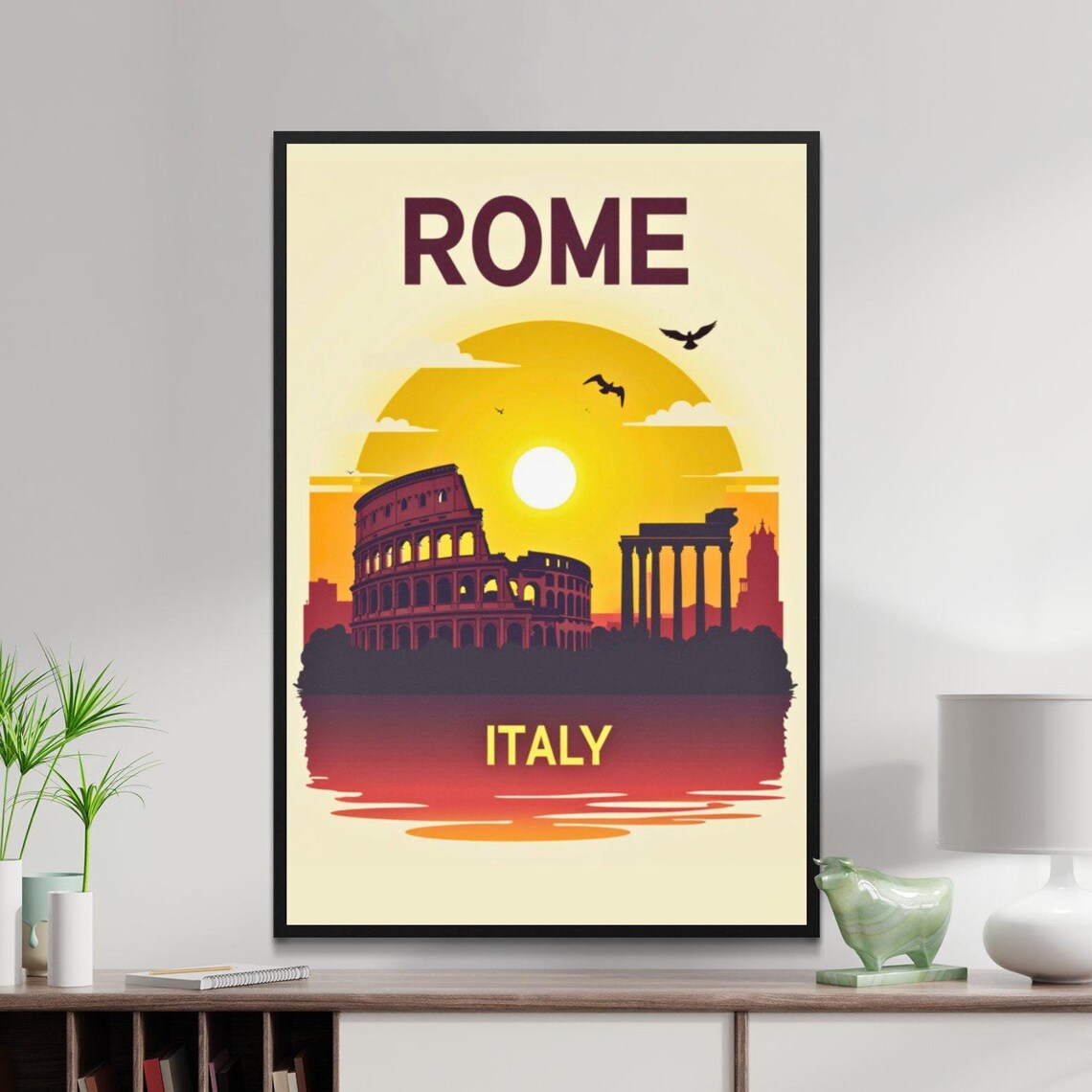 Rome Italy Colosseum Sunset Ancient Ruins Vintage Travel Poster