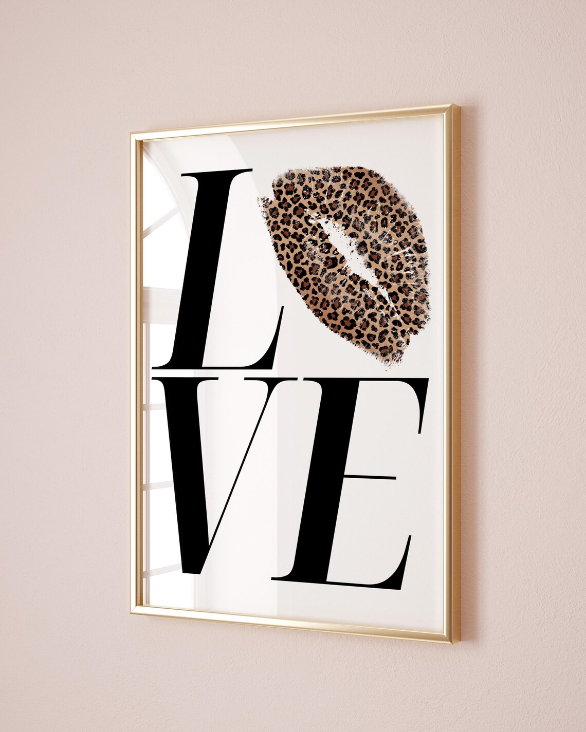 Love Typography Leopard Lipstick Kiss Poster