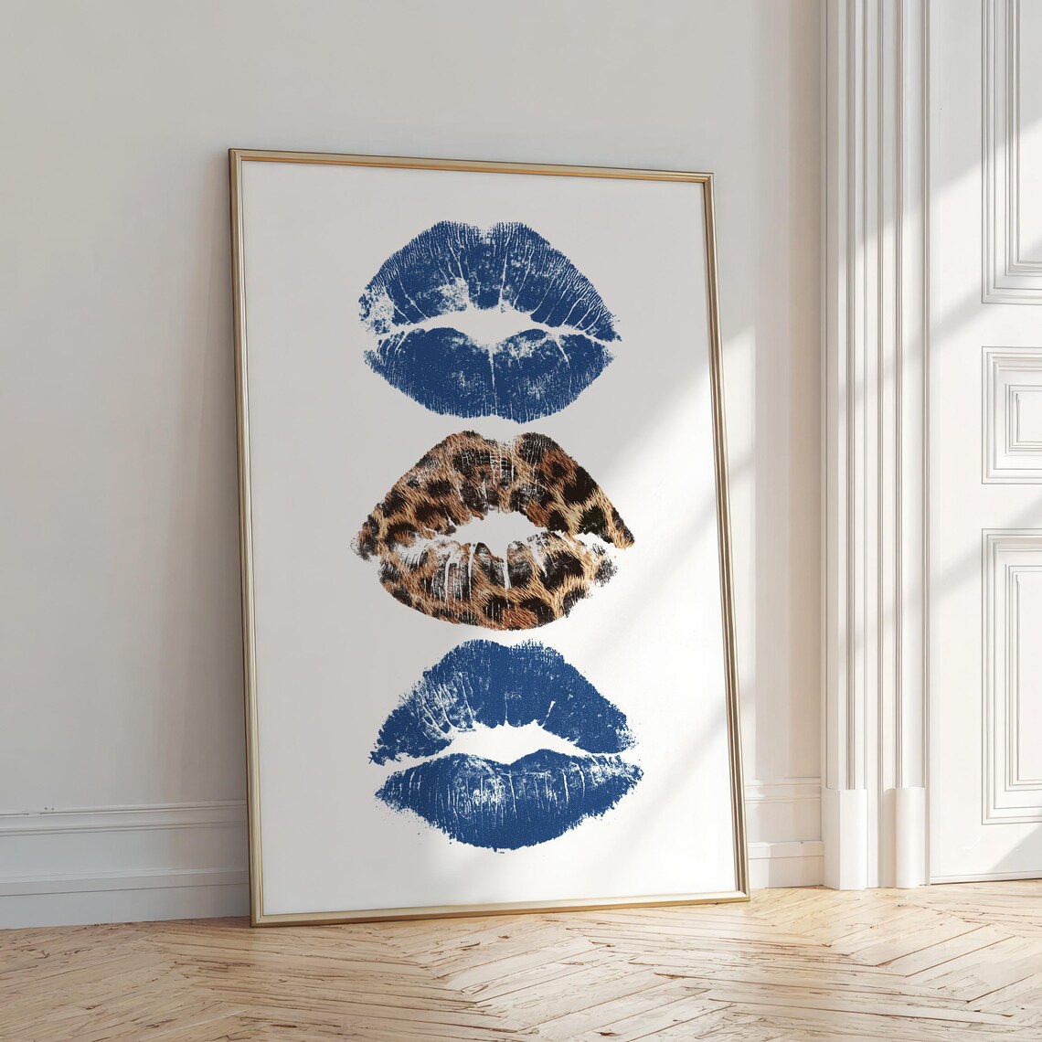 Kiss Lips Leopard Y2K Retro Grunge Art Print