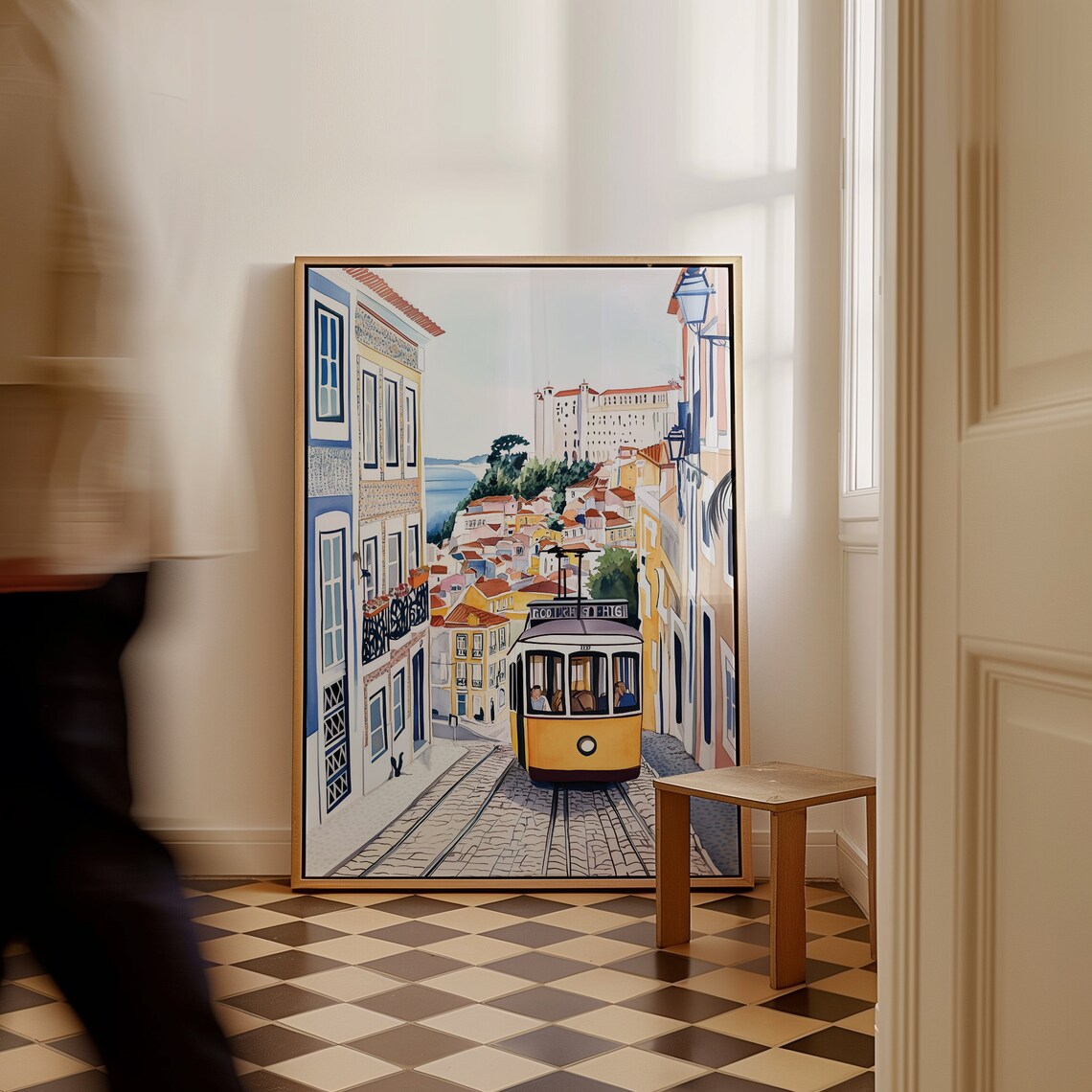 Lisbon Portugal Yellow Tram Alfama Cobblestone Street Poster - Image 4