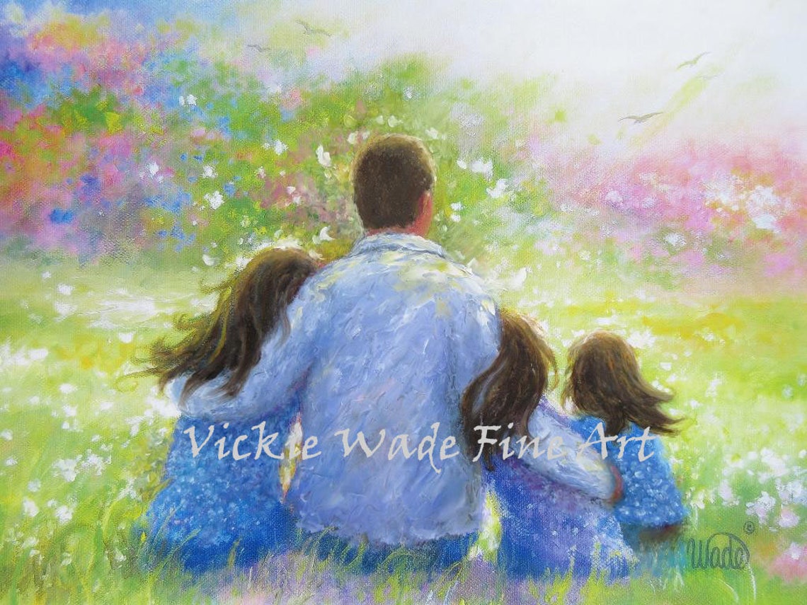 Father with Three Young Daughters in a Wildflower Meadow Poster