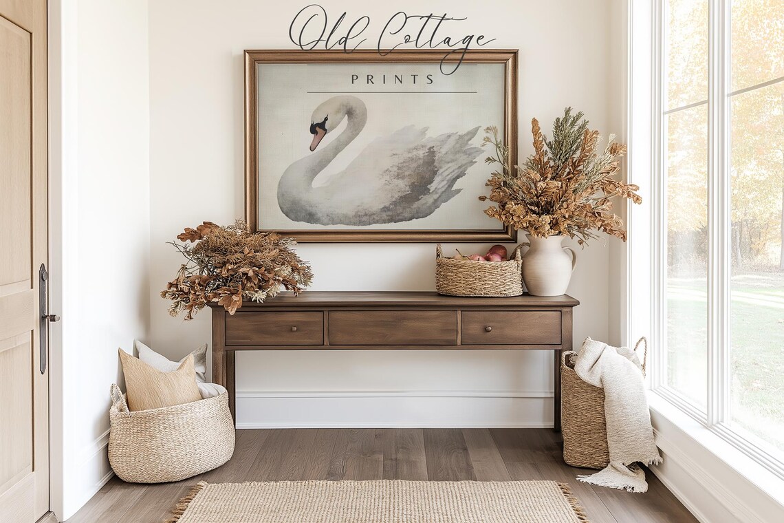 Graceful White Swan Soft Watercolor Bird Portrait Serene Art Poster - Image 3