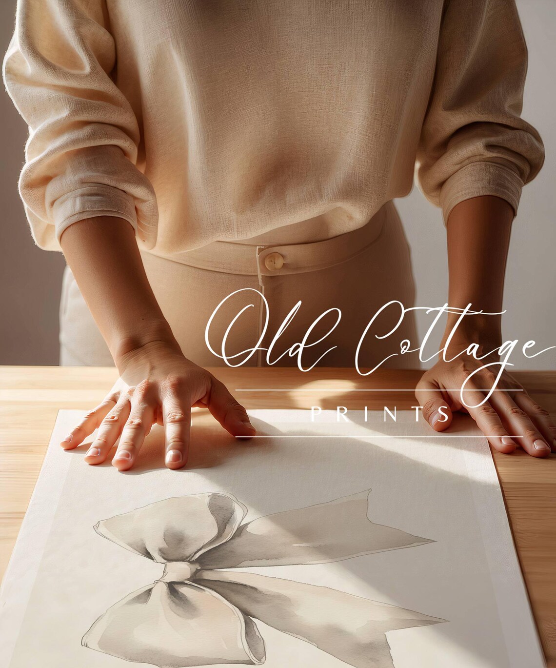 Elegant Ivory Bow Watercolor Ribbon Illustration For Bedroom Poster - Image 2