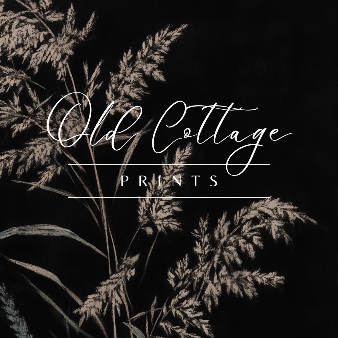 Silver Grass Botanical Silhouette on Black Minimalist Art Print - Image 2