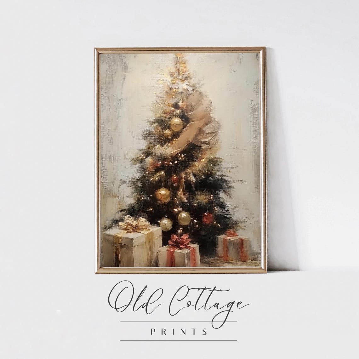 Elegant Decorated Christmas Tree Gifts Vintage Holiday Painting Poster