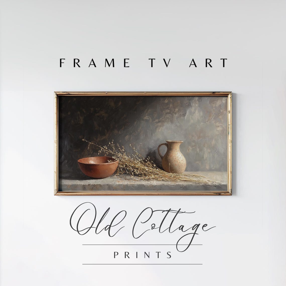 Moody Ceramic Still Life Clay Bowl and Pitcher Farmhouse Poster