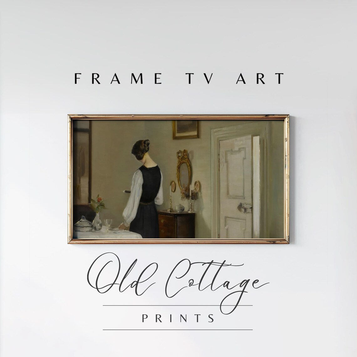 Woman at Vanity Quiet Interior Vintage Domestic Oil Painting Poster