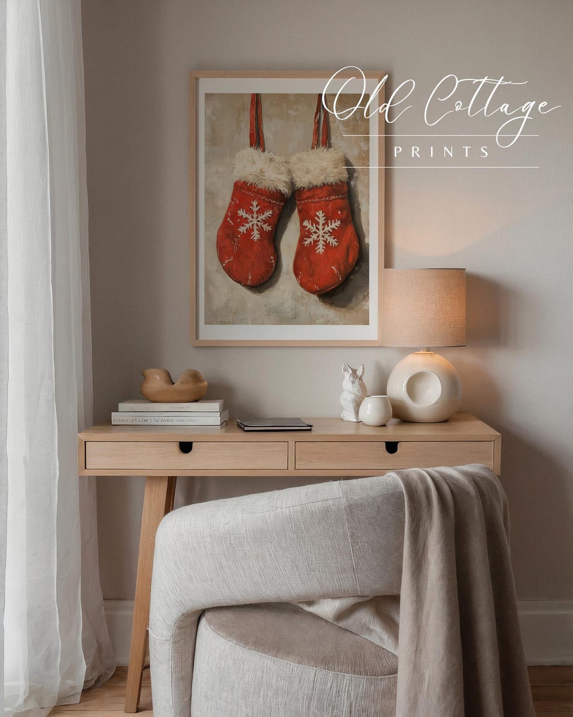 Red Knit Mittens With White Snowflake Pattern Winter Holiday Poster - Image 3