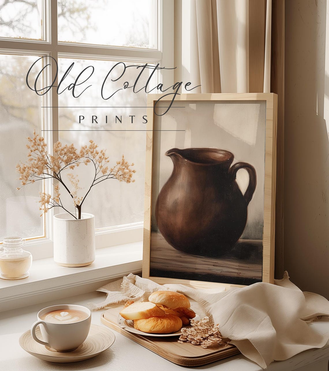 Rustic Clay Pitcher Still Life Moody Farmhouse Kitchen Art Print - Image 3