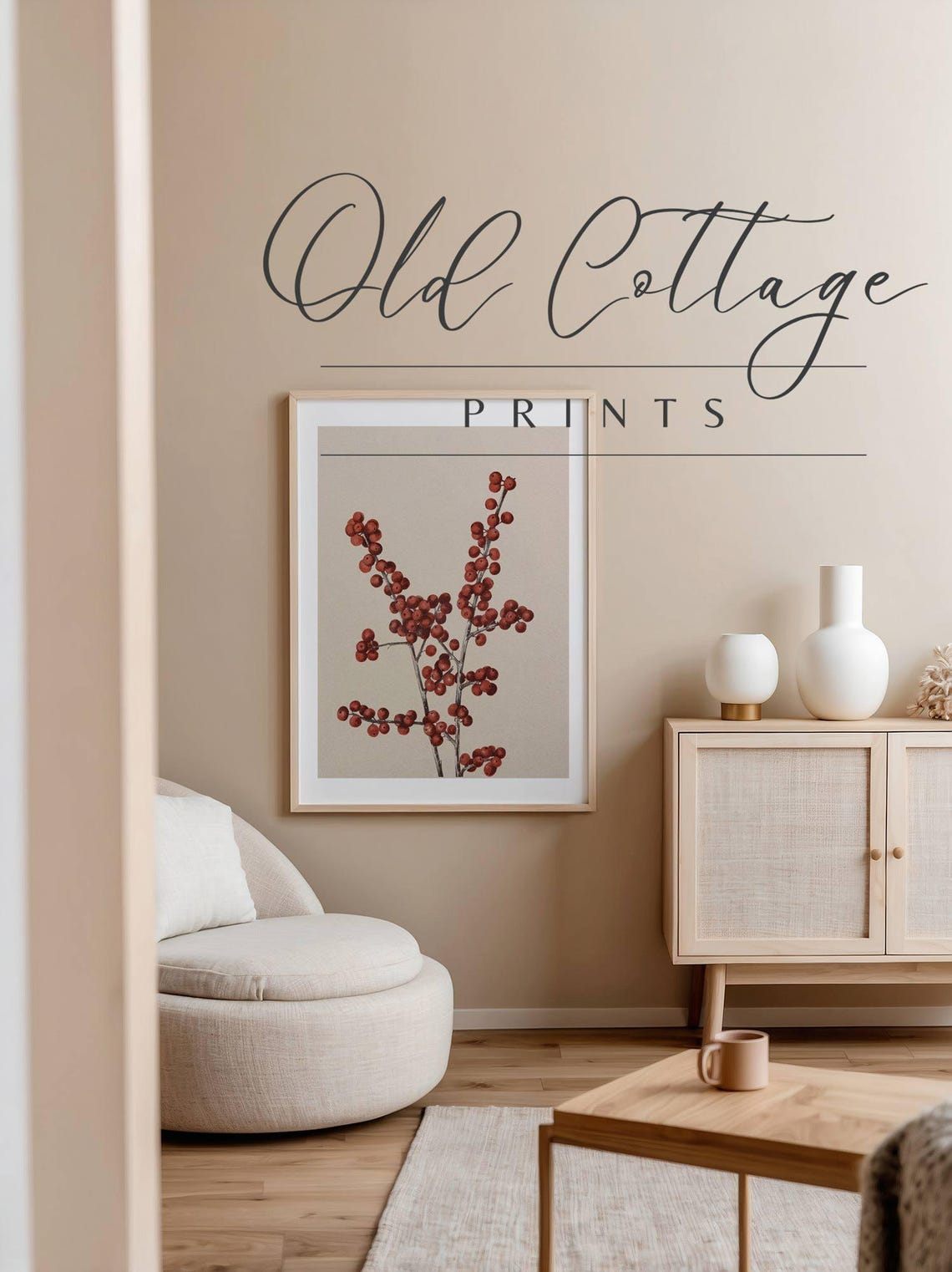 Red Winter Berries Elegant Vintage Botanical Study Art Poster - Image 3