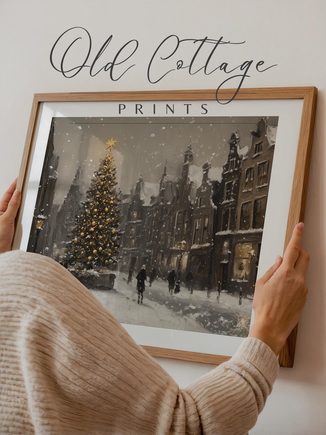 Snowy Christmas Street with Grand Tree Vintage Holiday Scene Poster - Image 3